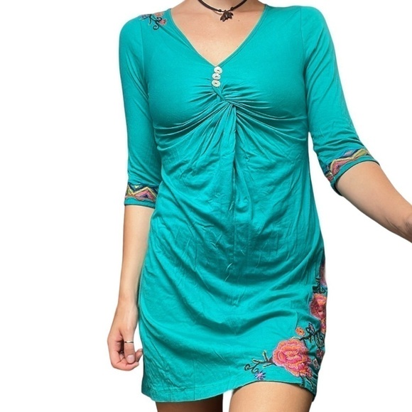 Johnny Was Joy Love Light 1/2 Sleeve Floral Embroidered Twist Front Mini Dress S - Picture 11 of 11